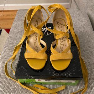 Sam Edelman "Sheri" yellow suede block heel sandal